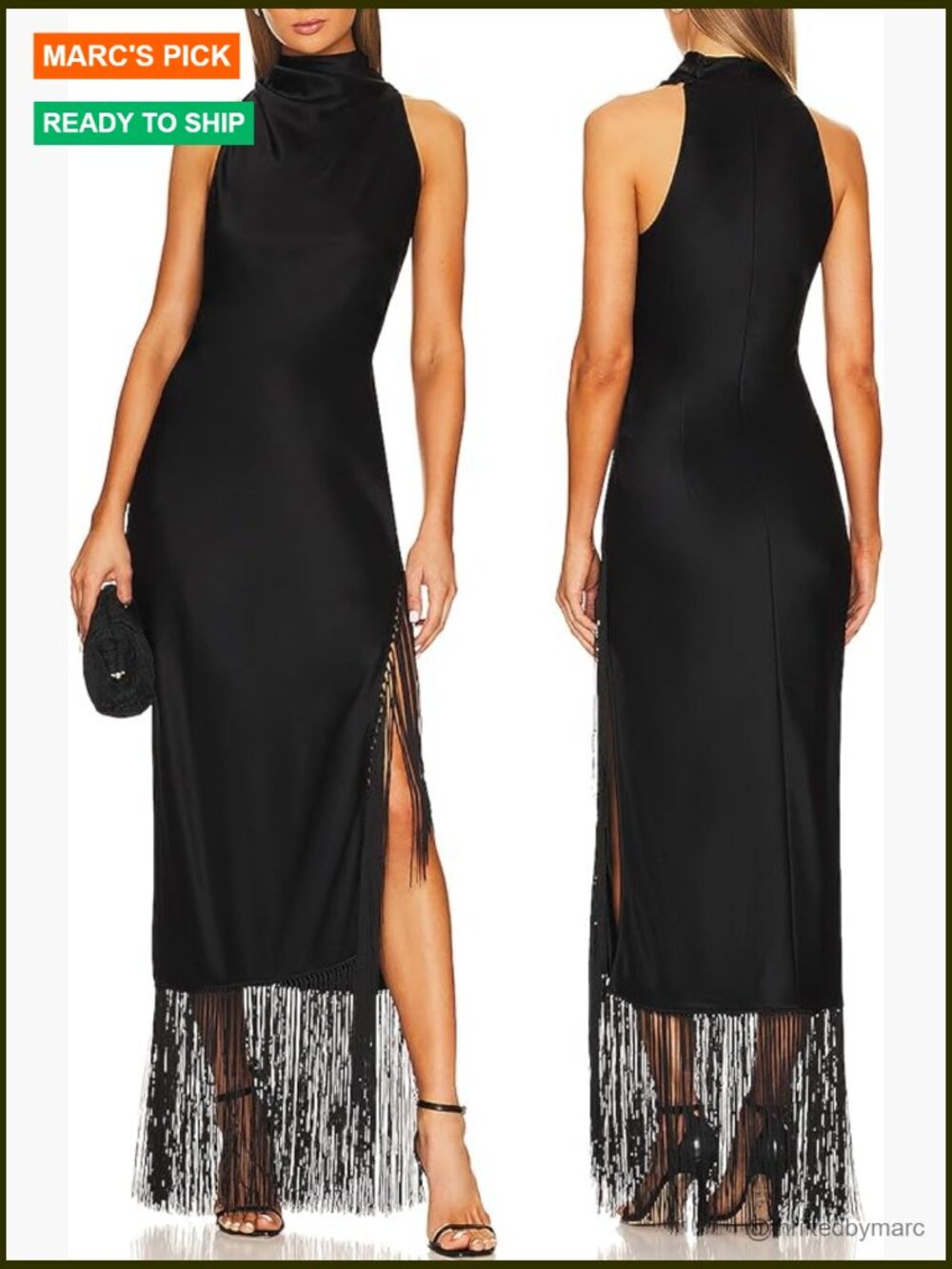 Vintage Flapper Fringed Maxi Dress Halter Neck High Slit Bodycon Gatsby